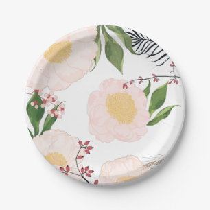 Assiettes En Carton Plaque de papier rond 7" Fleurs florales blanches 