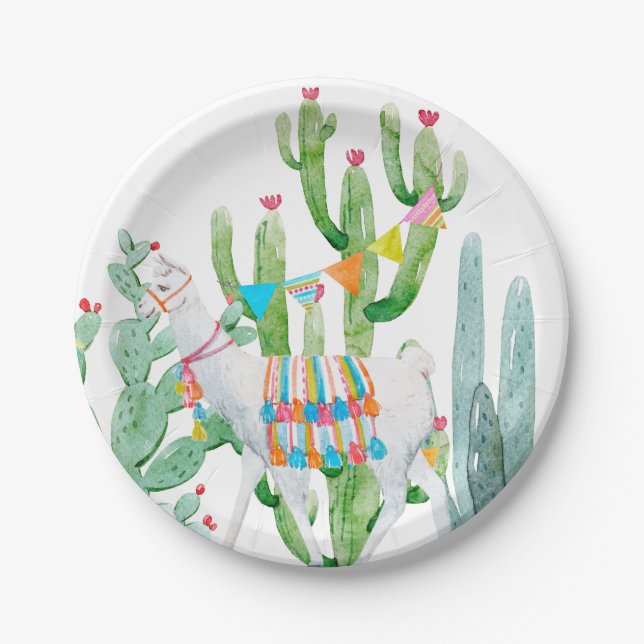 Assiettes En Carton Plaque de papier rond de 7 po Boho Llama Cactus bo (Devant)