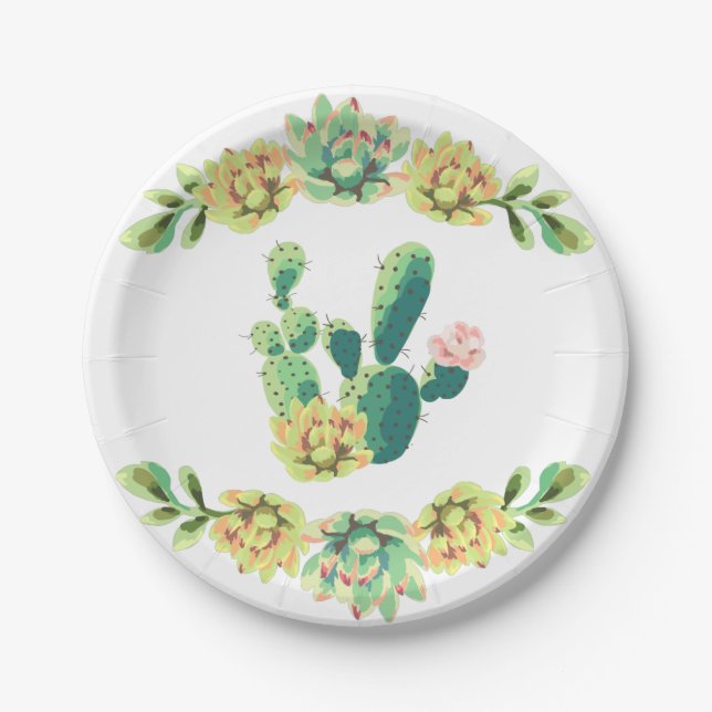 Assiettes En Carton Plaque de papier rond de 7 po Cactus de Bohême Suc (Devant)