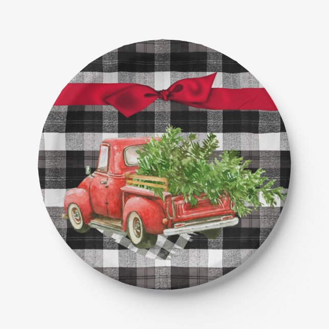 Assiettes En Carton Plaque de papier rond de 7 po XMAS Camion Buffalo  (Devant)