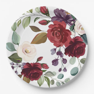 Assiettes En Carton Plaque de papier rond de 9 po Roses blanches Or Gé