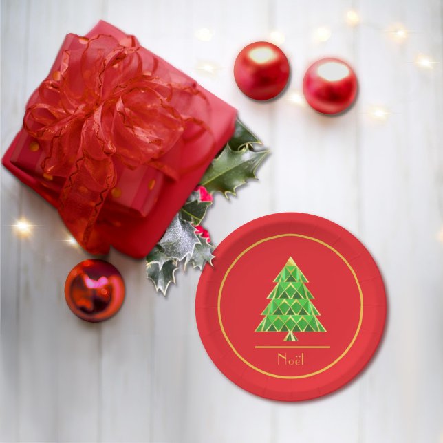 Assiettes En Carton Plaque de papier rond rouge et vert Joyoux Noel (Créateur téléchargé)