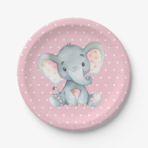 Assiettes En Carton Plaque de papier rose Baby shower d'éléphant