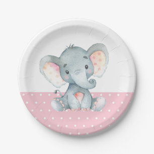 Assiettes En Carton Plaque de papier rose Baby shower d'éléphant