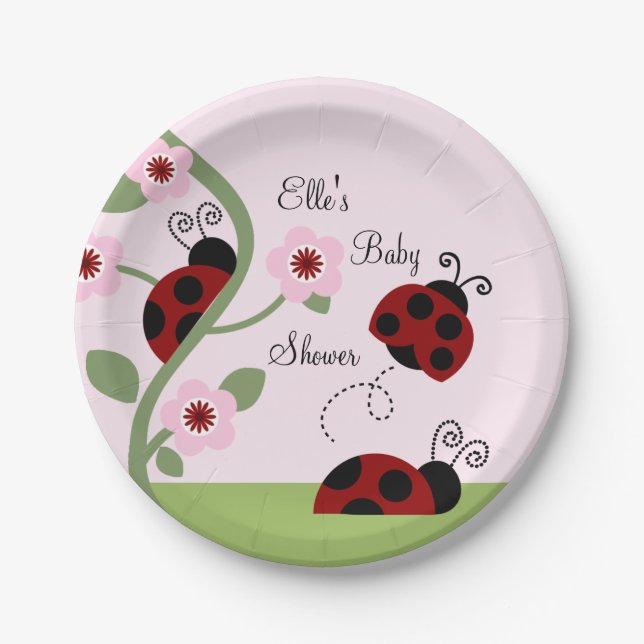 Assiettes En Carton Plaque de papier rouge Ladybugs et fleurs (Devant)