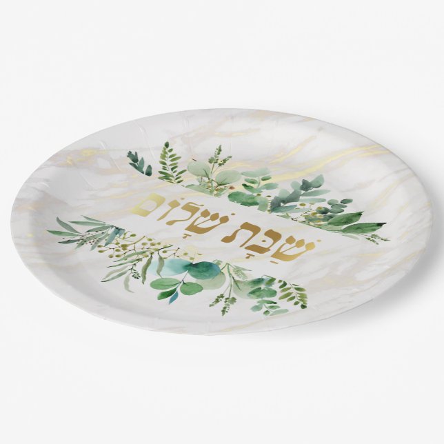Assiettes En Carton plaque de papier shabbat shalom (Angle)