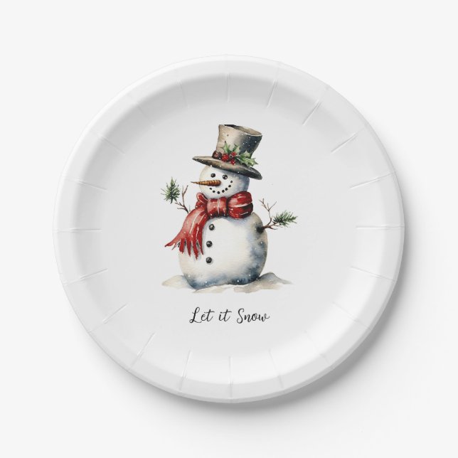 Assiettes En Carton Plaque de papier Snowman modifiable (Devant)