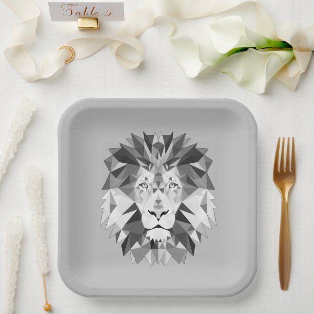 Assiettes En Carton Plaque de papier tête de lion géométrique cool (Mariage)