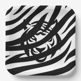 Assiettes En Carton Plaque de papier Tigre noir et blanc