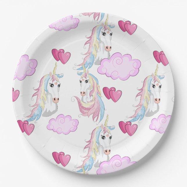 Assiettes En Carton Plaque de papier Unicorne (Devant)