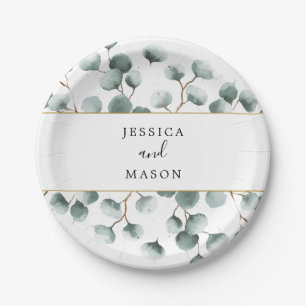 Assiettes En Carton Plaque de papier Wedding shower Eucalyptus