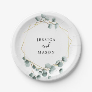 Assiettes En Carton Plaque de papier Wedding shower Eucalyptus