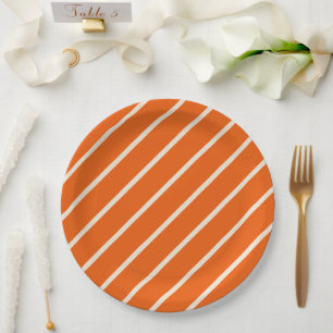 Assiettes En Carton Plaque de soirée à rayures orange et blanc