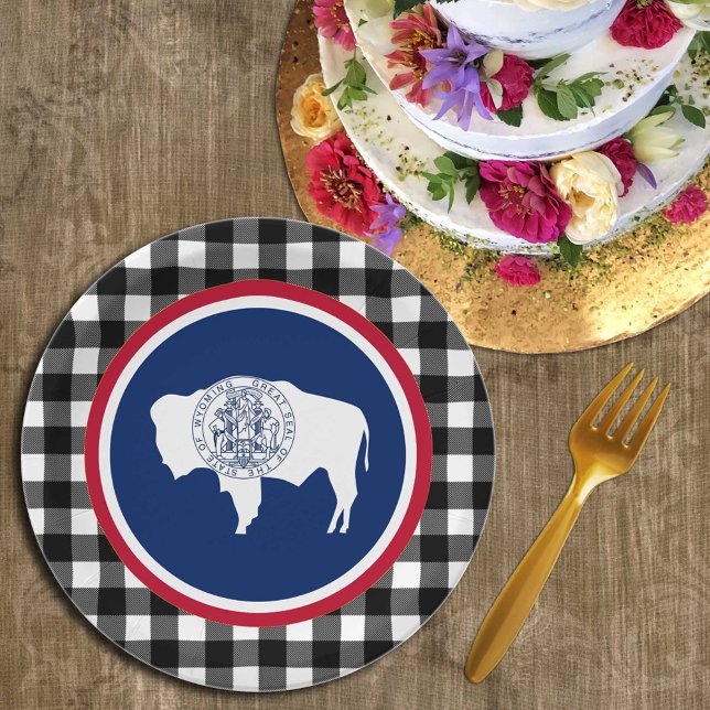 Assiettes En Carton Plaque de Wyoming, Plaid de buffle USA & Drapeau d (Créateur téléchargé)