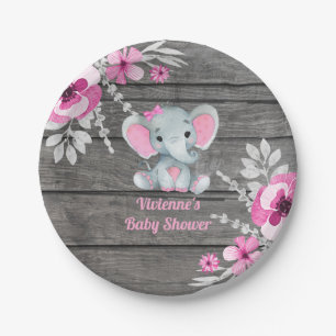 Assiettes En Carton Plaque d'éléphant rose gris 4 Baby showers, anni