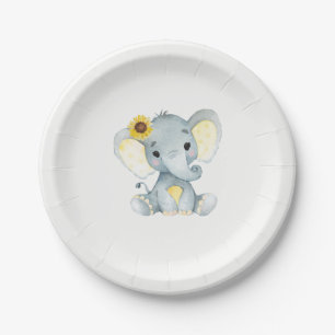 Assiettes En Carton Plaque d'éléphant Turquoise jaune 4 Baby showers