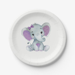 Assiettes En Carton Plaque d'éléphant violet 4 Baby showers, Anniver