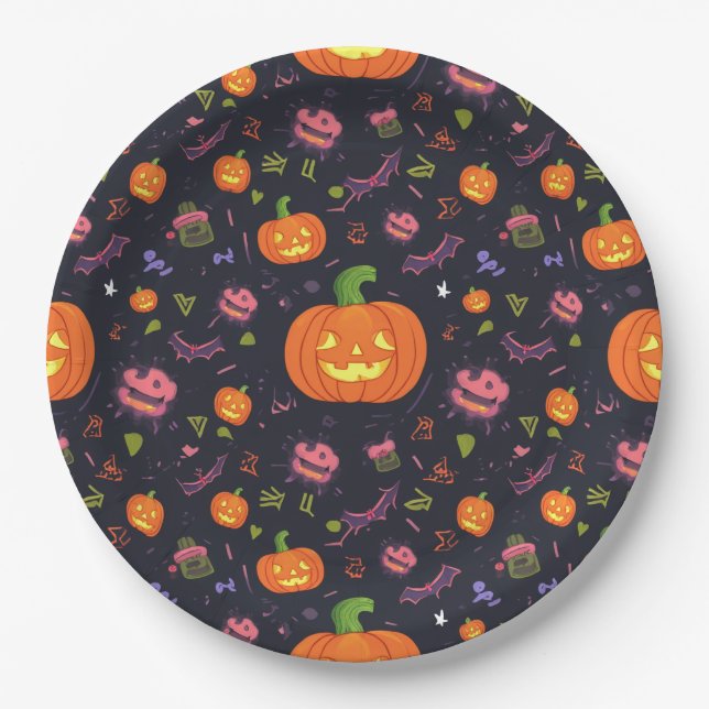 Assiettes En Carton plaque d'halloween (Devant)