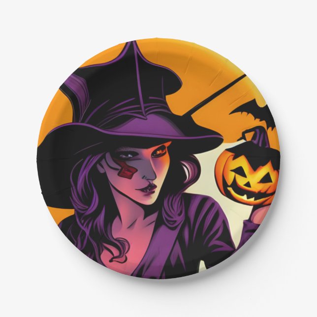 Assiettes En Carton Plaque d'Halloween (Devant)