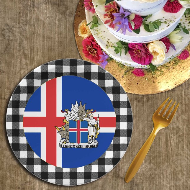 Assiettes En Carton Plaque d'Islande, plaid de buffle et drapeau islan (Créateur téléchargé)