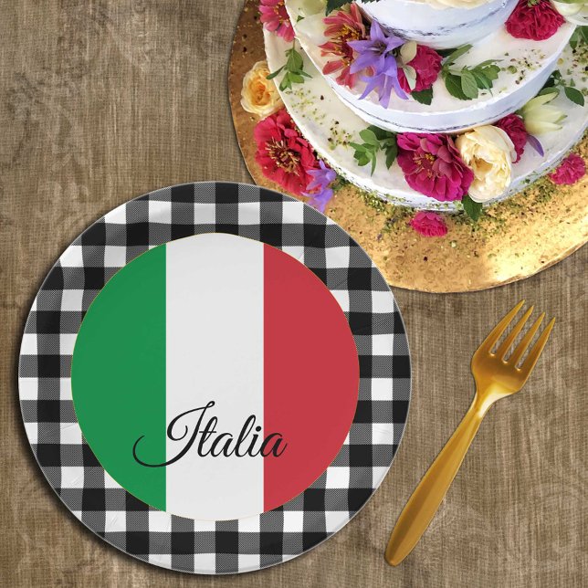 Assiettes En Carton Plaque d'Italie, plaid de buffle et drapeau italie (Créateur téléchargé)