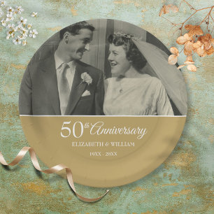 Assiettes En Carton Plaque dorée pour photo de mariage 50e anniversair