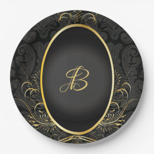 Assiettes En Carton Plaque en or noir Monogram Classic Royal Style