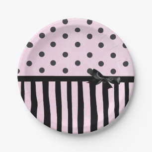 Assiettes En Carton Plaque en papier à pois rose et noir