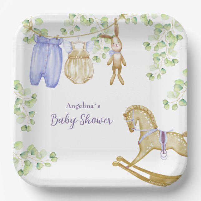 Assiettes En Carton Plaque en papier baby shower avec un motif charman (Recto)