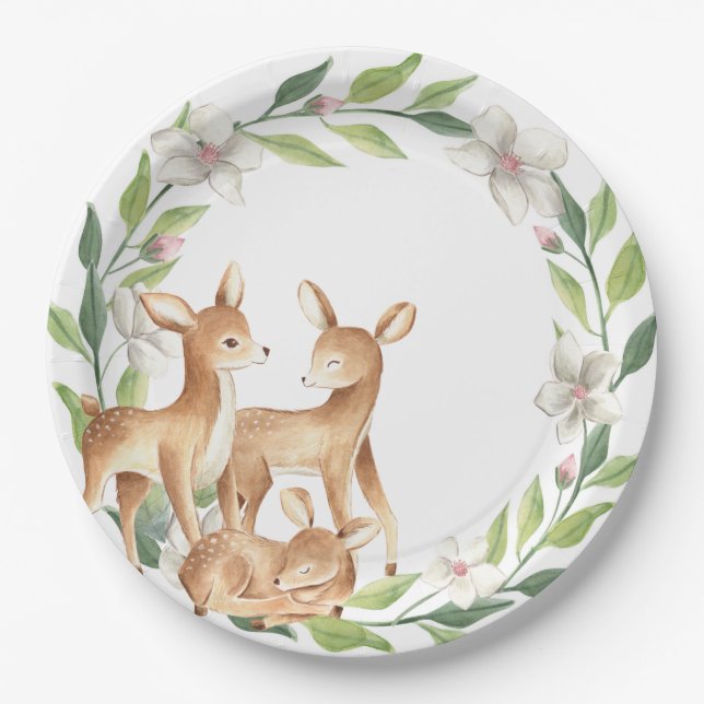 Assiettes En Carton Plaque en papier Baby shower de cerf de bois (Devant)