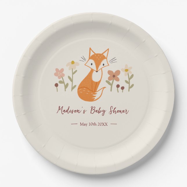 Assiettes En Carton Plaque en papier Baby shower de renard mou (Devant)