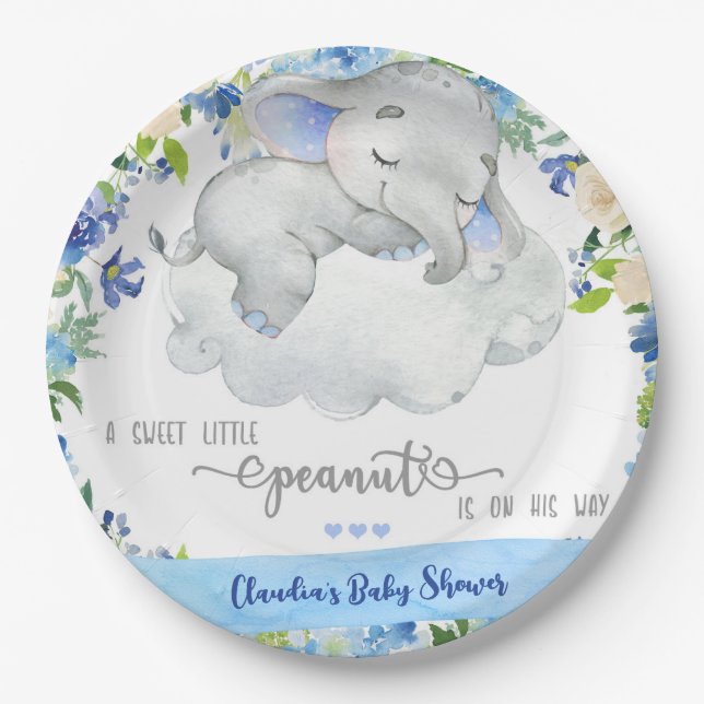 Assiettes En Carton Plaque en papier baby shower Elephant boy. (Devant)
