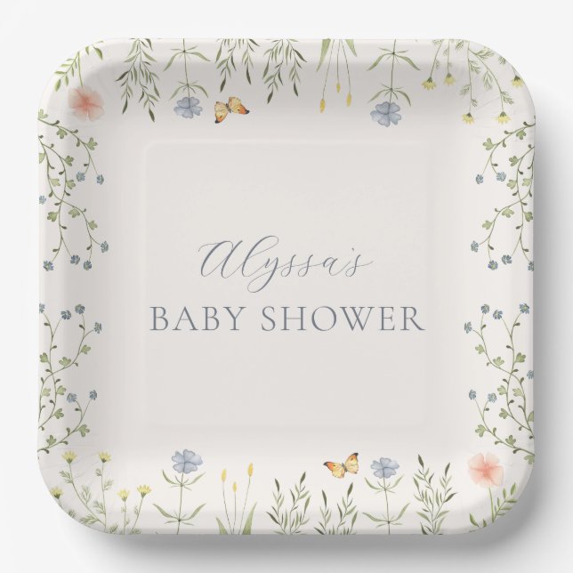 Assiettes En Carton Plaque en papier Baby shower floral (Recto)
