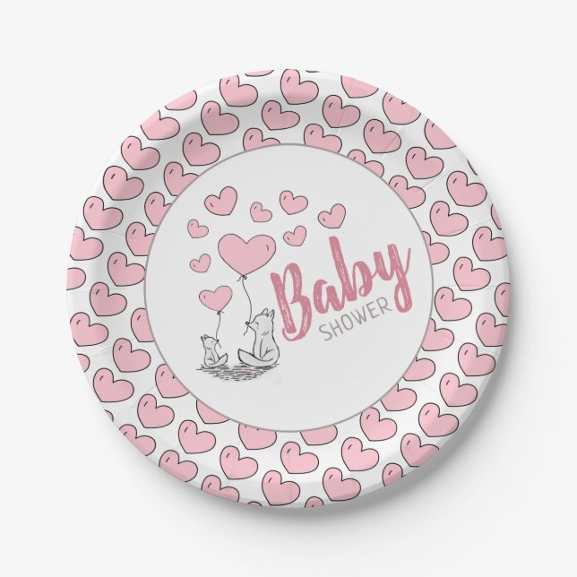 Assiettes En Carton Plaque en papier Baby shower Fox Hearts (Devant)