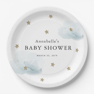 Assiettes En Carton Plaque en papier Baby shower Gold Stars & Nuages