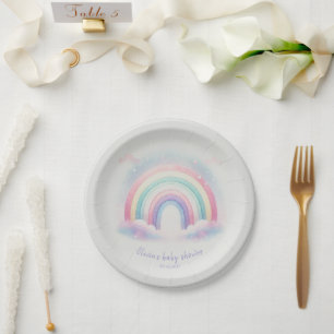 Assiettes En Carton Plaque en papier Baby shower Pastel Rainbow