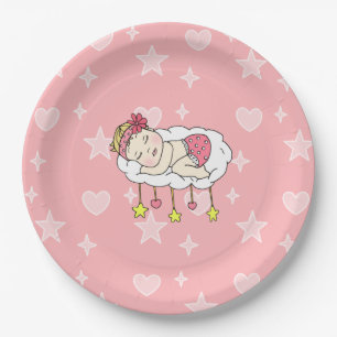 Assiettes En Carton Plaque en papier Baby shower pour fille rose