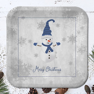 Assiettes En Carton Plaque en papier bleu mûre Snowman
