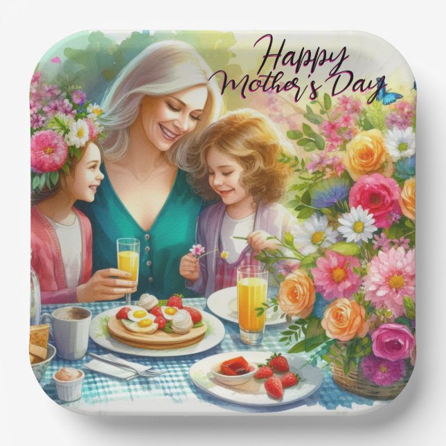 Assiettes En Carton Plaque en papier Bonne fête des mères pour maman e (Recto)