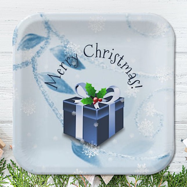Assiettes En Carton Plaque en papier cadeau de Noël bleu (Blue Christmas Gift Paper Plates)