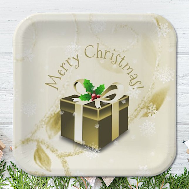 Assiettes En Carton Plaque en papier cadeau de Noël or (Gold Christmas Gift Paper Plates)