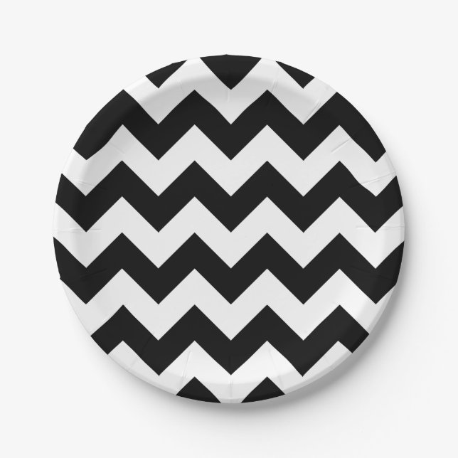 Assiettes En Carton Plaque en papier Chevron noir et blanc (Devant)