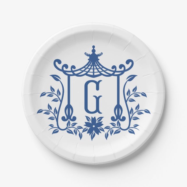Assiettes En Carton Plaque en papier Chic Pagode Monogramme G (Devant)