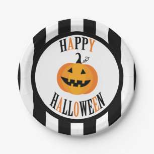 Assiettes En Carton Plaque en papier de 7 po pour Halloween noir et bl
