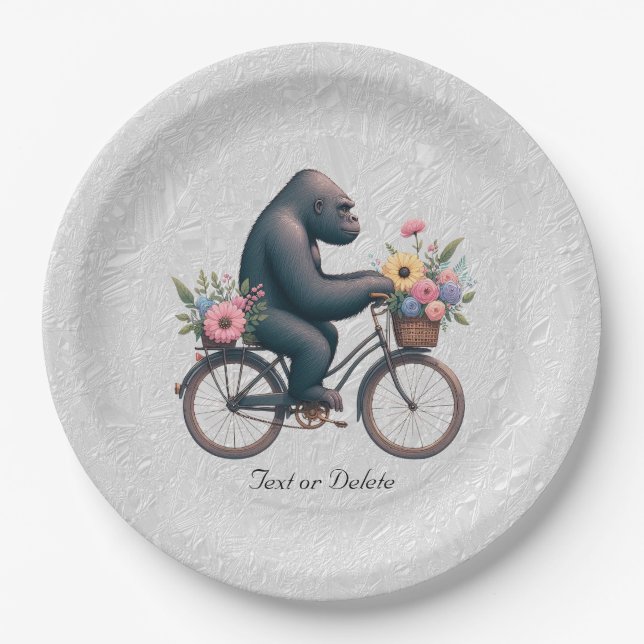Assiettes En Carton Plaque en papier de Gorilla à bicyclette florale (Devant)