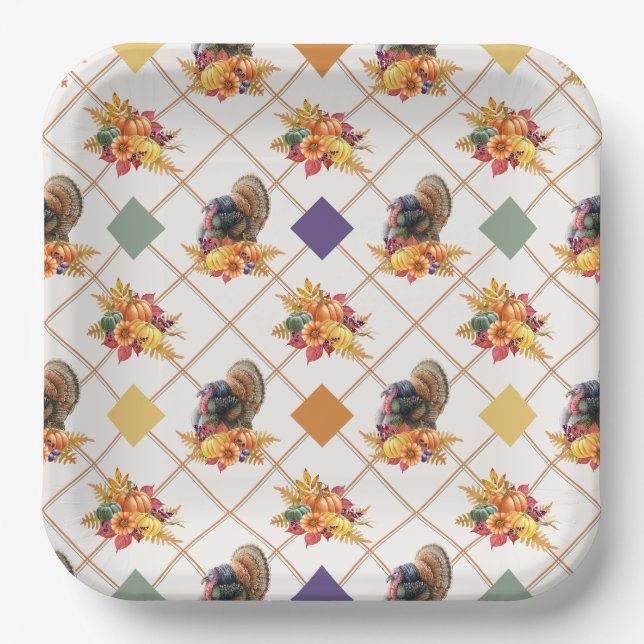 Assiettes En Carton Plaque en papier de Noël de Thanksgiving Turquie (Recto)