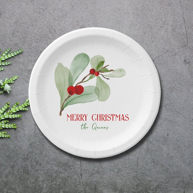 Assiettes En Carton Plaque en papier de Noël verte (Simple Greenery Christmas Paper Plates)