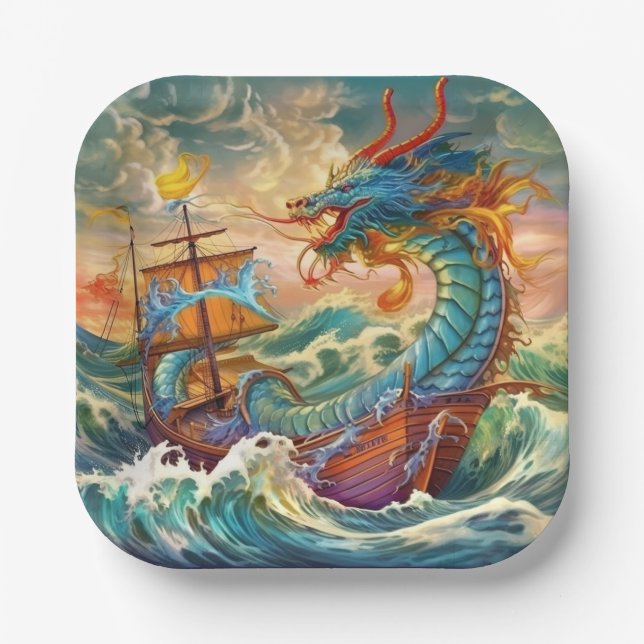 Assiettes En Carton Plaque en papier dragon (Recto)