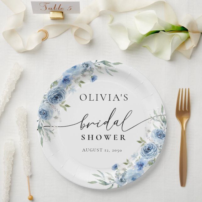 Assiettes En Carton Plaque en papier Dusty Blue Ivory Bridal Douche (Mariage)