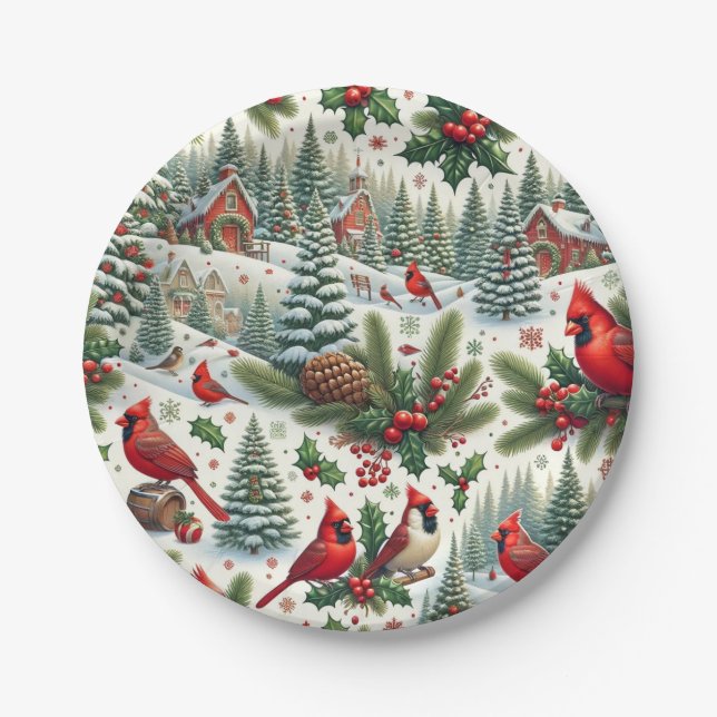 Assiettes En Carton Plaque en papier Festive Winter Cardinals (Devant)